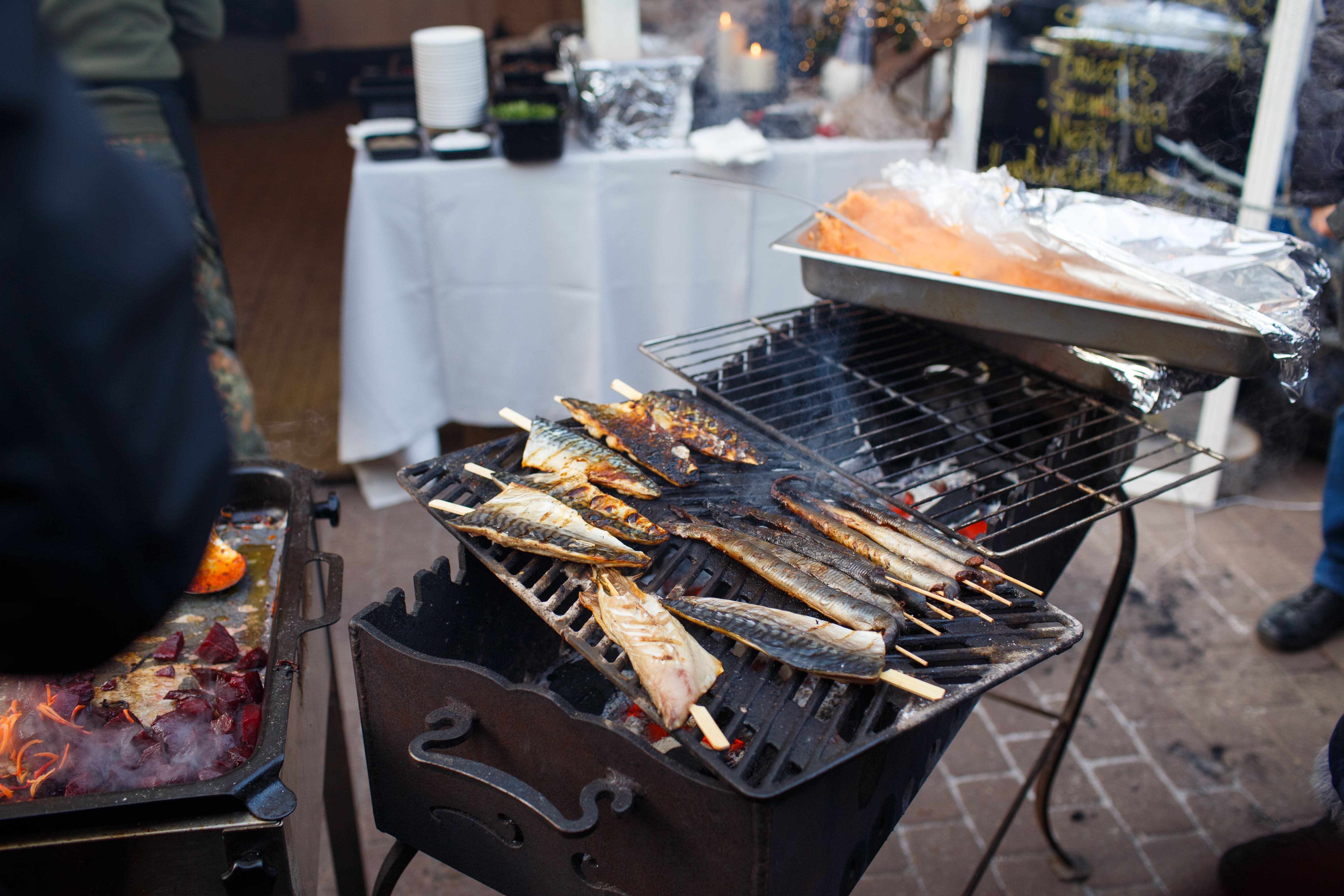 Latvian street food fish on BBQ