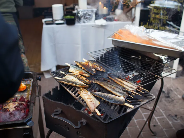 Latvian street food fish on BBQ
