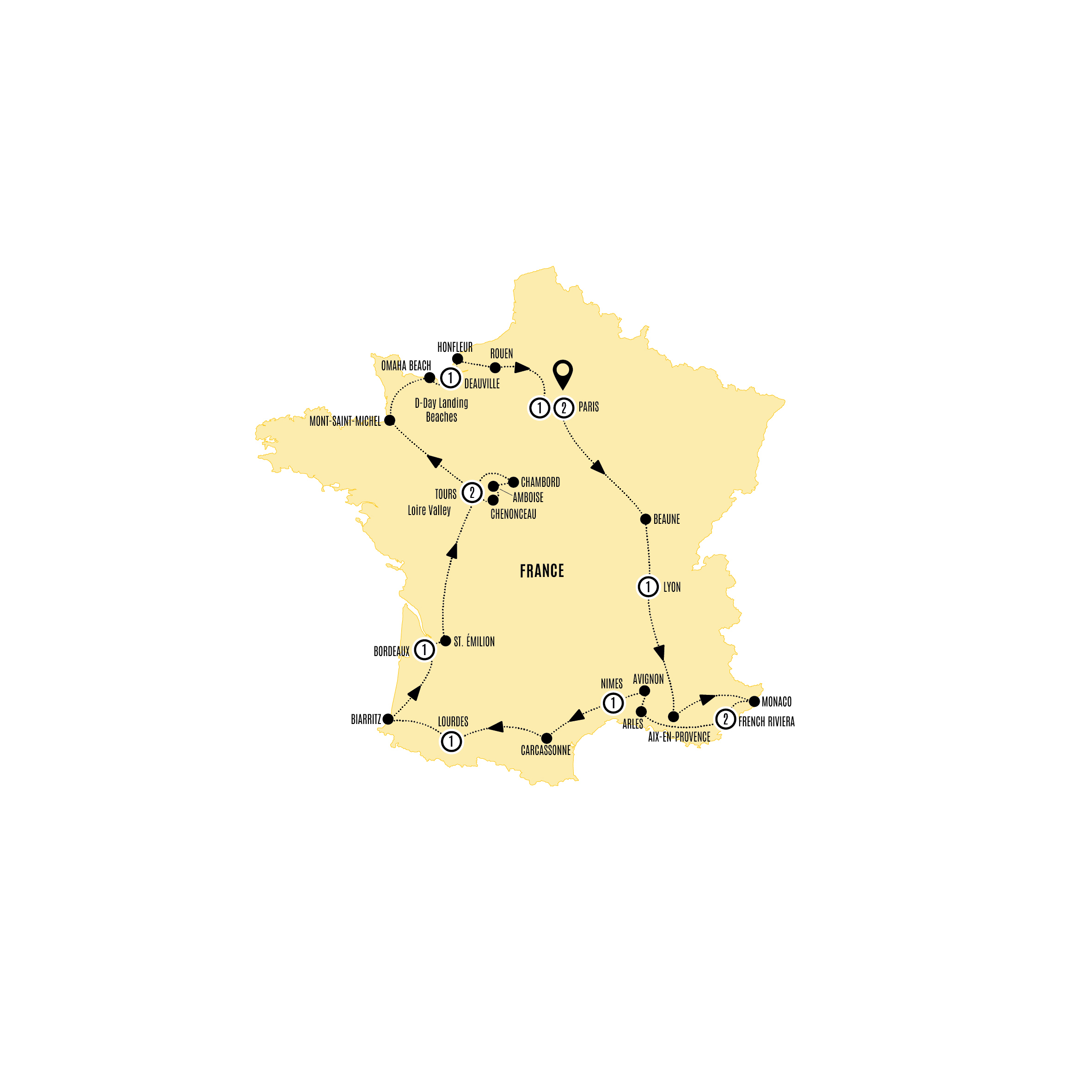 Highlights France Guided Tour Map 2027