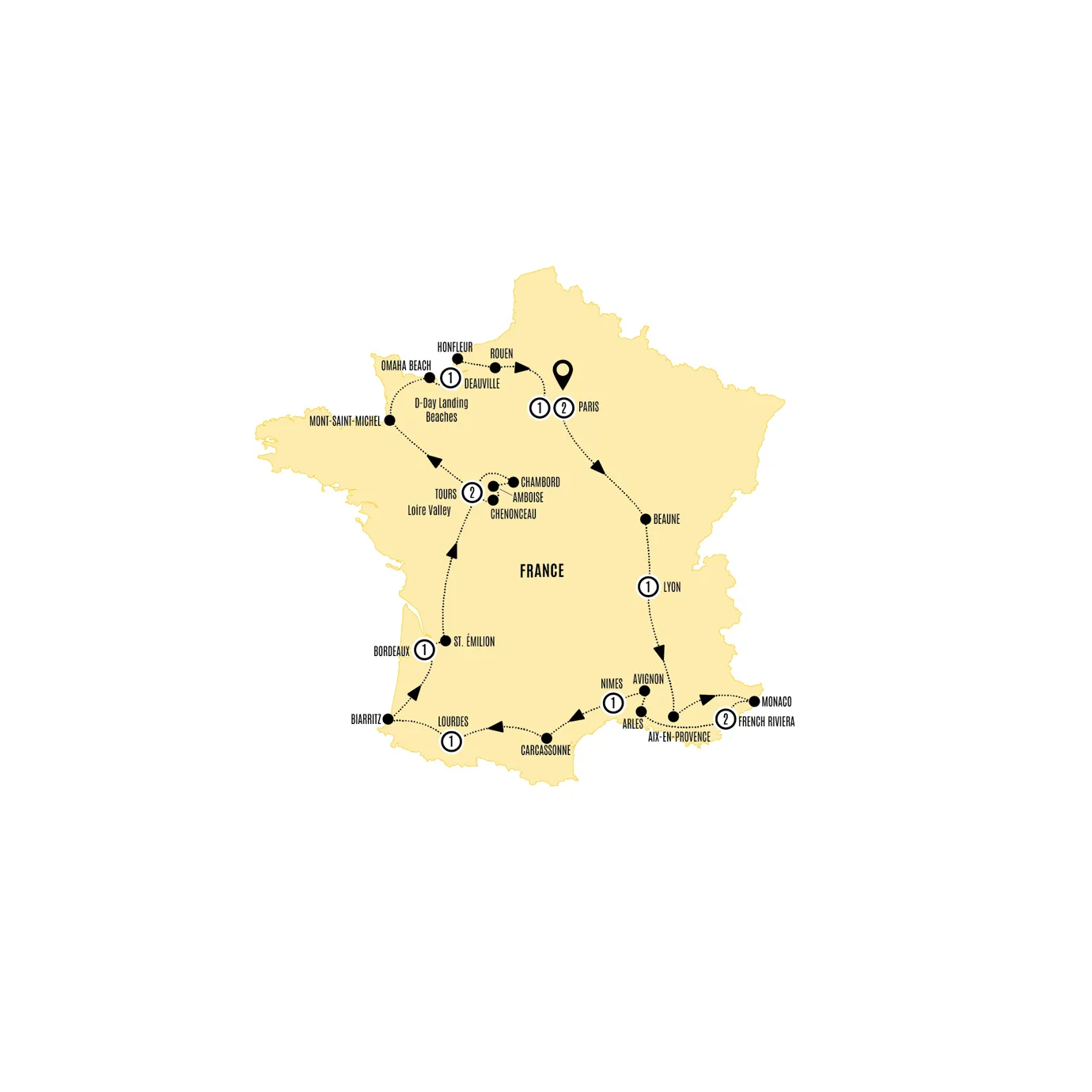 Highlights France Guided Tour Map 2027