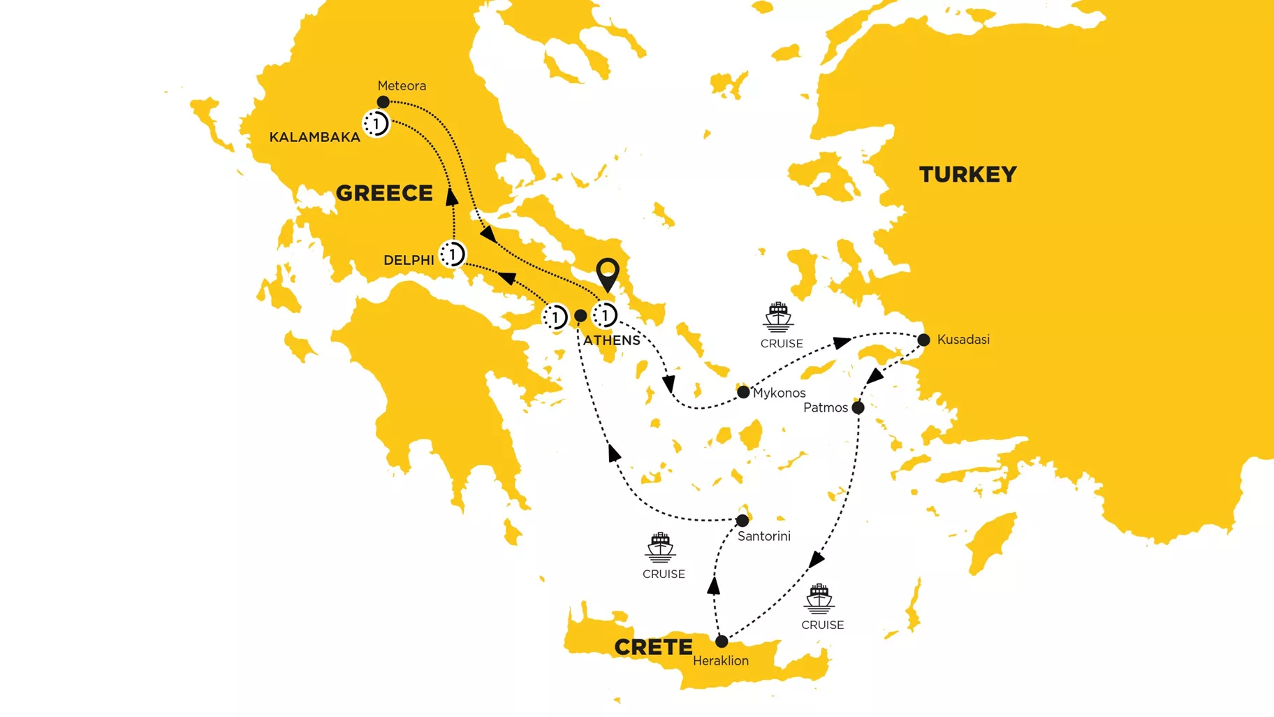 Highlights Greece 3-Day Aegean cruise Guided Tour Map