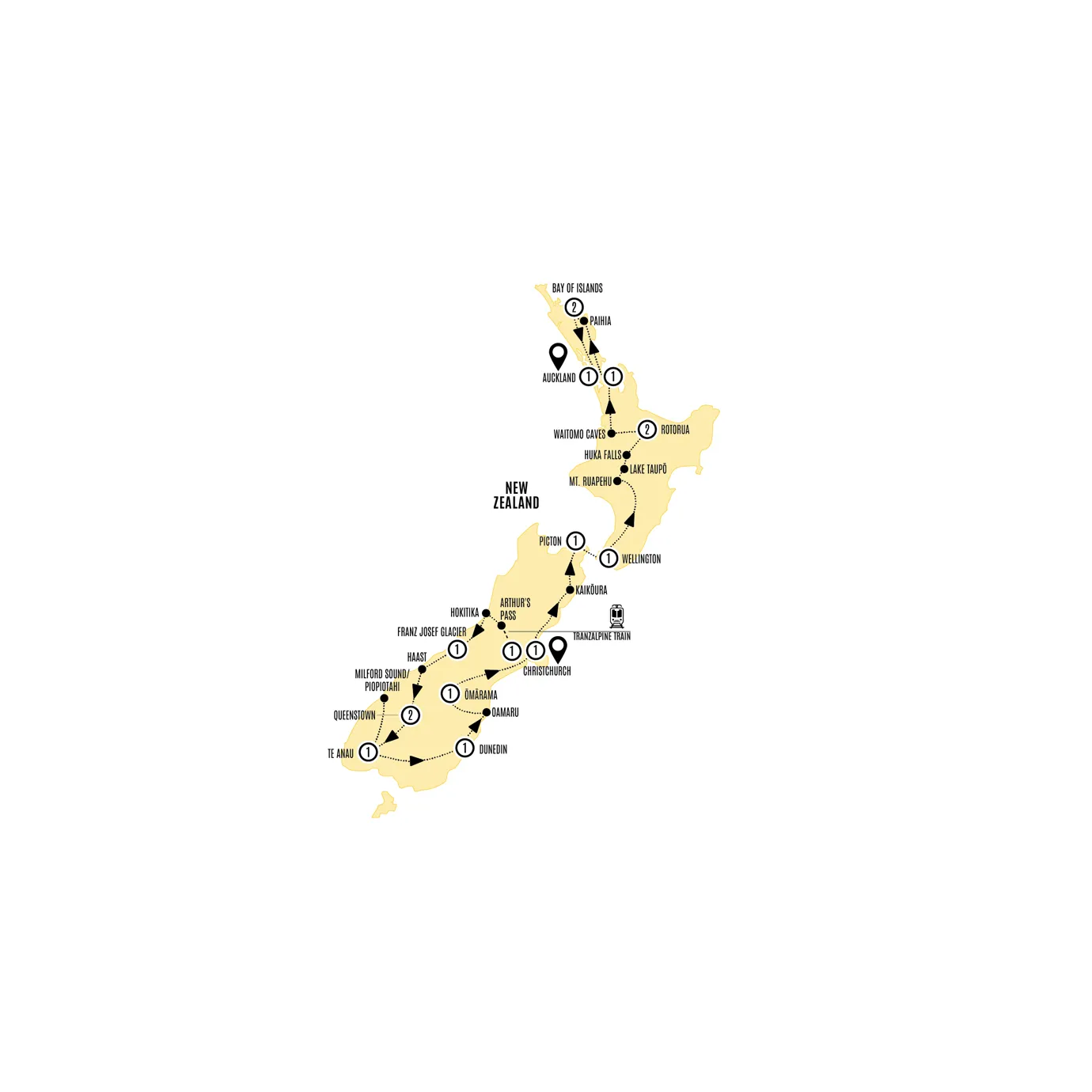 New Zealand Magic Guided Tour Map