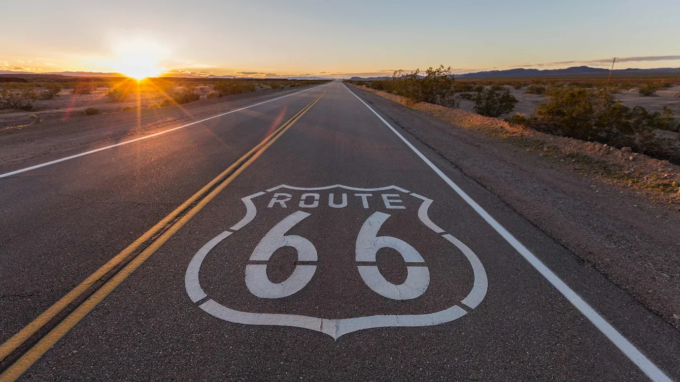 Highway showing Route 66 sign in Flagstaff, USA