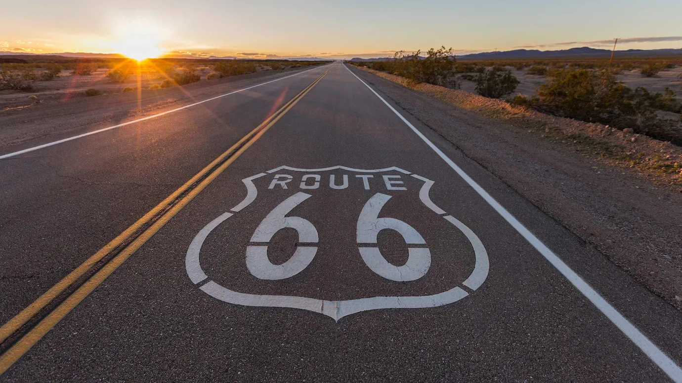 Highway showing Route 66 sign in Flagstaff, USA