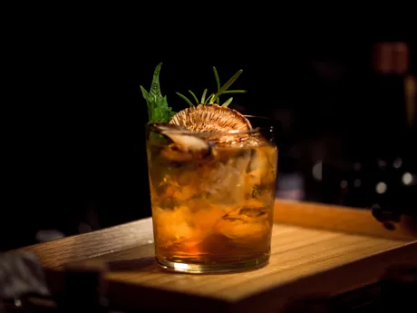 Manhatten cocktail in a dark bar in USA