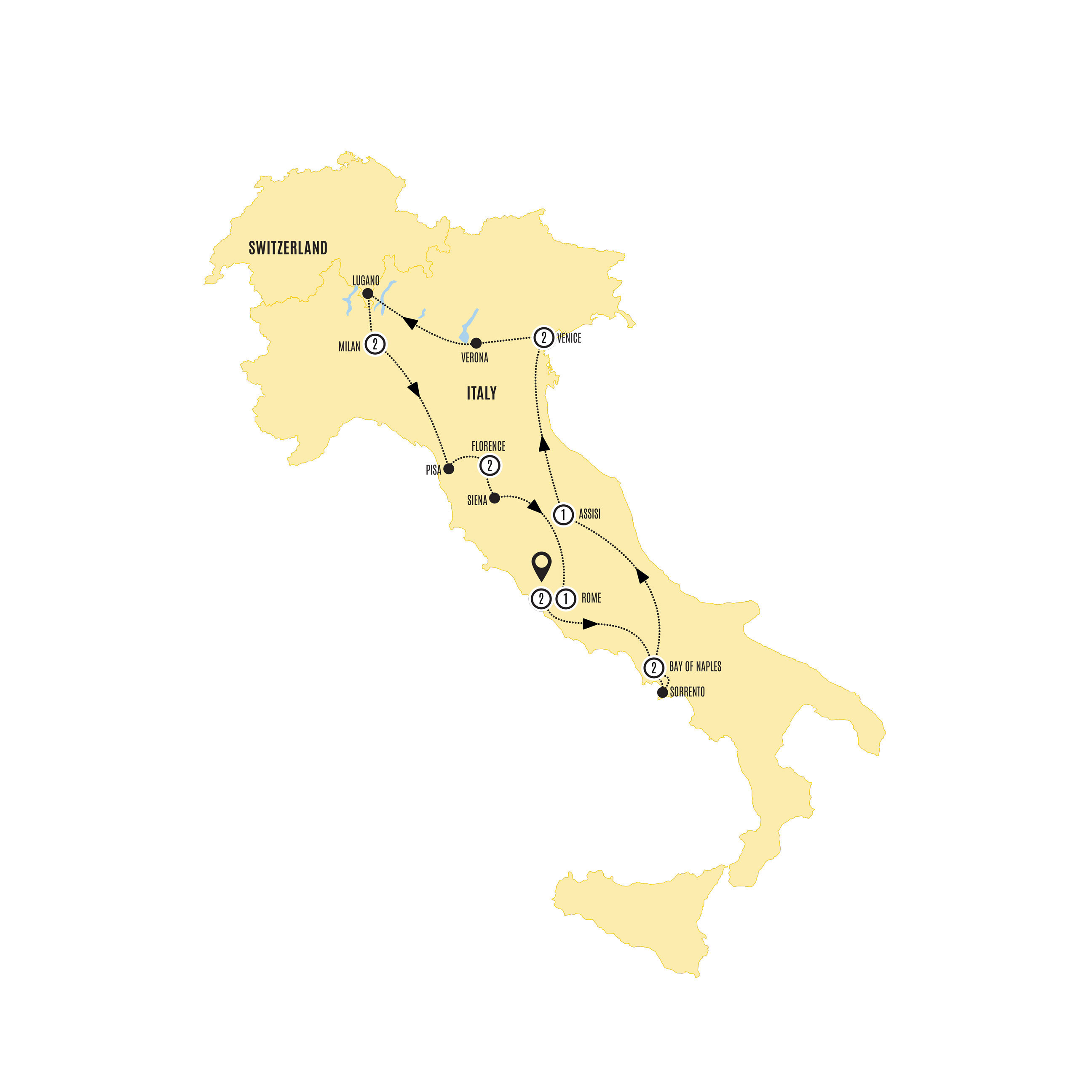 Splendours Italy Guided Tour Map 2025