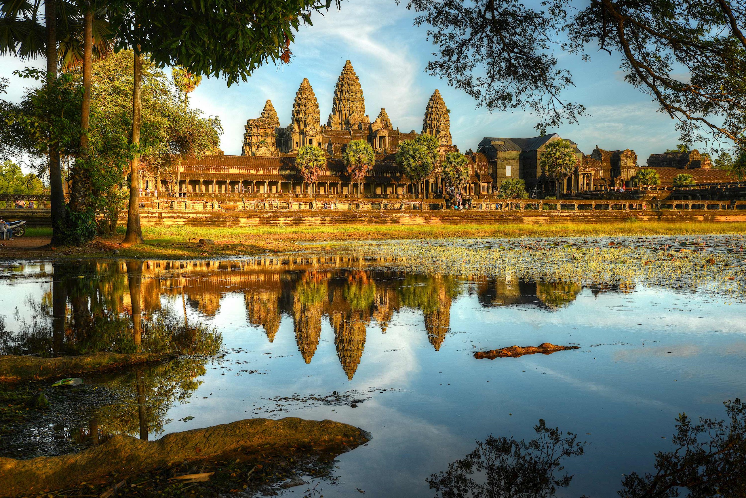 Angkor Wat temple reflected in water in Siem Reap, Cambodia